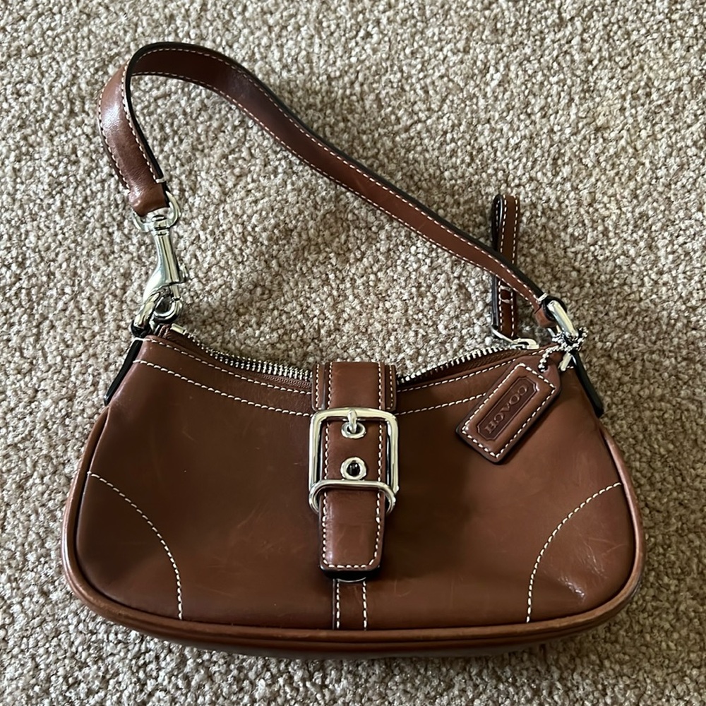 Coach Mini Hampton Brown Leather Shoulder Bag With Buckle 7542 - vintage